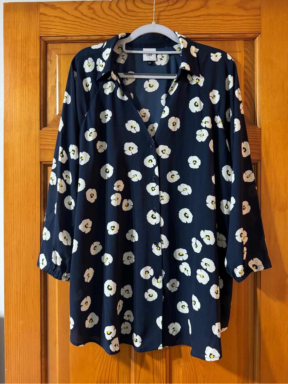 CAbi Navy Blue Floral Button-Down Blouse